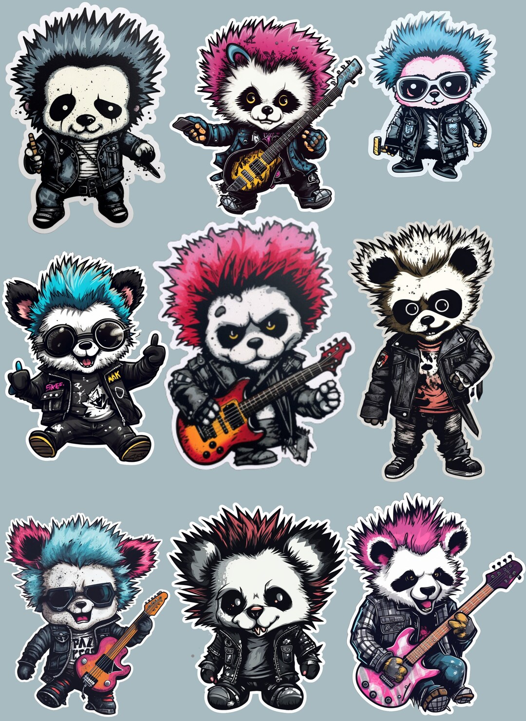 Punk Rock Panda Die Cut Vinyl Sticker Set | Sticker | Laptop Sticker ...