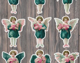 Ensemble d'autocollants Cupidon vintage en vinyle découpé – Stickers romantiques pour la Saint-Valentin, à décorer avec un ordinateur portable, un carnet ou une bouteille d'eau.