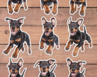 Doberman Puppy Dog Die Cut Vinyl Sticker Set – For Notebook, Laptop, Water Bottle & Scrapbooking