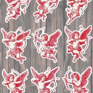 Red Cherub Vinyl Stickers | Mischievous Angels, Water Resistant Laptop Decals