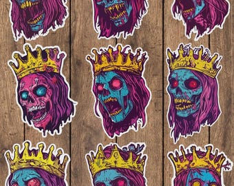 Zombie Girl in Crown Die Cut Vinyl Sticker Set | Funny Sticker | Laptop Sticker | Water Bottle Sticker | Notebook Sticker