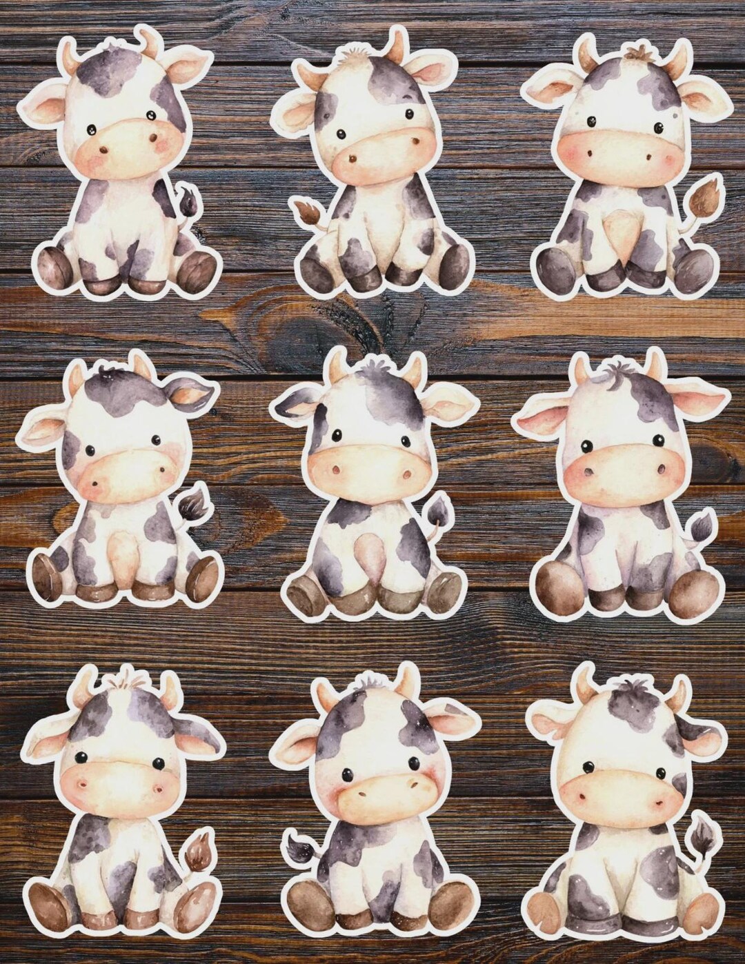 Watercolor Cartoon Cow Die Cut Vinyl Sticker Set – for Notebook, Laptop ...