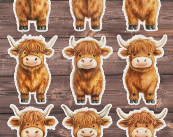 Highland Cow Cute Vinyl Die Cut Sticker Set | Funny Sticker | Laptop Sticker | Water Bottle Sticker | Notebook Sticker Scrapbooking