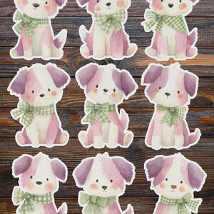 Puppy in Green Bow Vinyl Die Cut Sticker Set | Funny Sticker | Laptop Sticker | Water Bottle Sticker | Notebook Sticker
