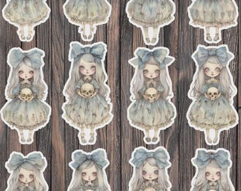 Scary Goth Doll Die Cut Vinyl Sticker Set – For Notebook, Laptop, Water Bottle & Scrapbooking