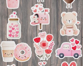 Ensemble d'autocollants en vinyle découpés pour la Saint-Valentin – Cœurs romantiques et motifs d'amour pour ordinateur portable, carnet et gourde