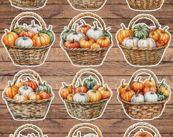 Basket of Pumpkins Die Cut Vinyl Sticker Set | Funny Sticker | Laptop Sticker | Water Bottle Sticker | Notebook Sticker