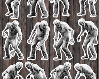 Scary Zombie Die Cut Vinyl Stickers | Undead Horror Decor (Set of 12)