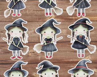 Cute Little Witch in Tights Die Cut Vinyl Sticker Set – For Notebook, Laptop, Water Bottle & Scrapbooking