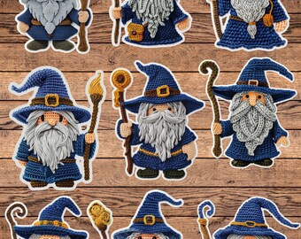 Cute Crochet Wizard Die Cut Sticker Set | Funny Sticker | Laptop Sticker | Water Bottle Sticker | Notebook Sticker