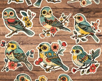 Vintage Blue Bird Die Cut Vinyl Sticker Set – For Notebook, Laptop, Water Bottle & Scrapbooking