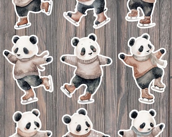 Ice Skating Panda Die Cut Vinyl Sticker Set – For Notebook, Laptop, Water Bottle & Scrapbooking