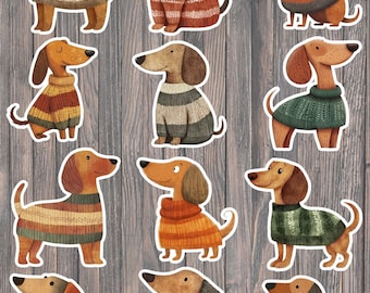 Dachshund In Sweater Dogs Die Cut Vinyl Sticker Set – For Notebook, Laptop, Water Bottle & Scrapbooking