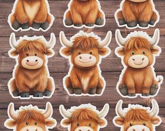 Highland Cow Vinyl Die Cut Sticker Set | Funny Sticker | Laptop Sticker | Water Bottle Sticker | Notebook Sticker Scrapbooking