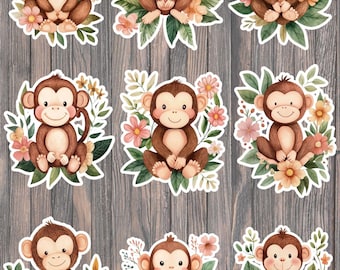 Floral Monkey Vinyl Die Cut Sticker Set | Funny Sticker | Laptop Sticker | Water Bottle Sticker | Notebook Sticker Scrapbooking