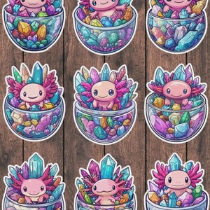 Axolotl in Gems Vinyl Die Cut Sticker Set | Funny Sticker | Laptop Sticker | Water Bottle Sticker | Notebook Sticker