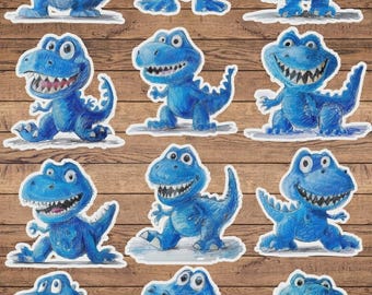 Sketched Blue Dinosaur Die Cut Vinyl Sticker Set | Sticker | Laptop Sticker | Water Bottle Sticker | Notebook Sticker