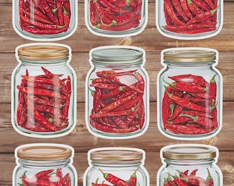 Jar Of Chilies Vinyl Die Cut Sticker Set | Funny Sticker | Laptop Sticker | Water Bottle Sticker | Notebook Sticker Scrapbooking