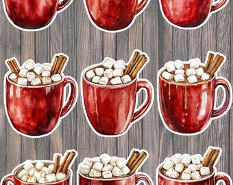 Hot Cocoa Mug Vinyl Die Cut Sticker Set – For Notebook, Laptop, Water Bottle & Scrapbooking