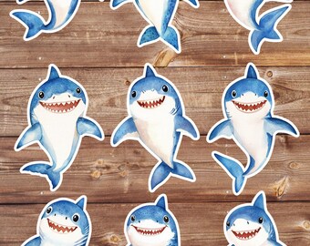 Happy Shark Vinyl Die Cut Sticker Set | Funny Sticker | Laptop Sticker | Water Bottle Sticker | Notebook Sticker Scrapbooking