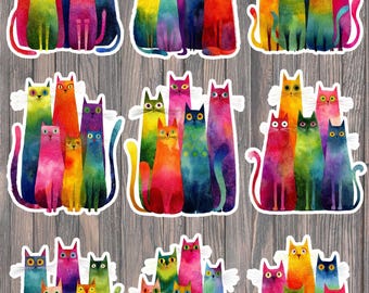 Colorful Cats Die Cut Vinyl Sticker Set – For Notebook, Laptop, Water Bottle & Scrapbooking