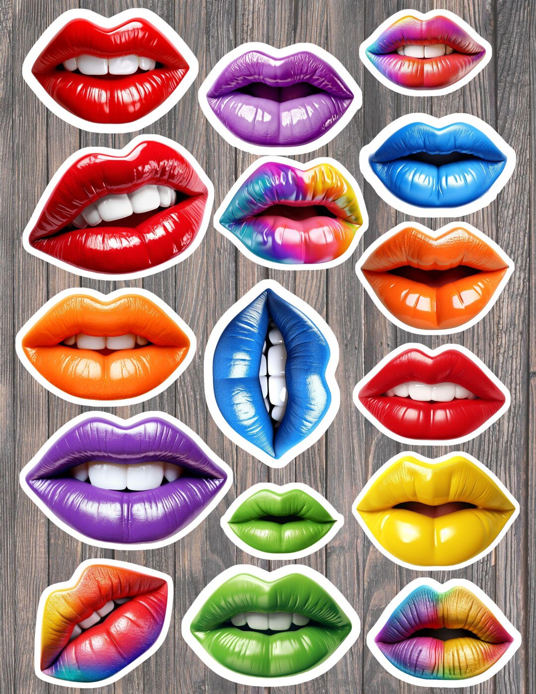 Lip Sticker Print Colorful Lips Die Cut Vinyl Sticker Set – for Notebook, Laptop, Water ...