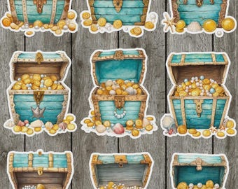 Treasure Chest Die Cut Vinyl Sticker Set – For Notebook, Laptop, Water Bottle & Scrapbooking