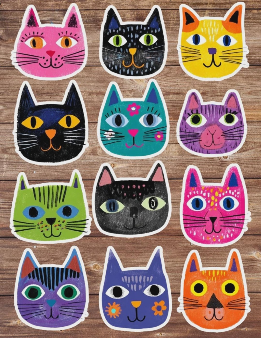 Colorful Cat Face Vinyl Die Cut Sticker Set | Funny Sticker | Laptop ...