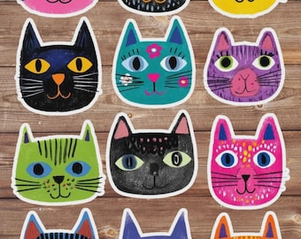 Colorful Cat Face Vinyl Die Cut Sticker Set | Funny Sticker | Laptop Sticker | Water Bottle Sticker | Notebook Sticker Scrapbooking