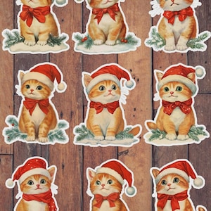 Vintage Style Christmas Cat Vinyl Die Cut Stickers Set  | Funny Sticker | Laptop Sticker | Water Bottle Sticker | Notebook Sticker