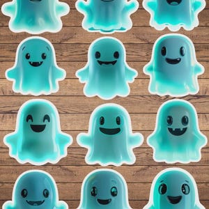 Blue Glowing Ghost Vinyl Die Cut Sticker Set | Funny Sticker | Laptop Sticker | Water Bottle Sticker | Notebook Sticker