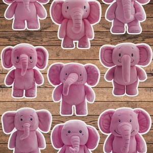 Cute Pink Plushie Elephant Vinyl Die Cut Sticker Set Sticker Laptop Sticker Water Bottle Sticker Notebook Sticker Scrapbooking