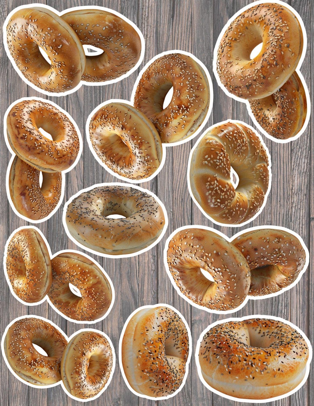 Bagel Sticker Design Bagel Die Cut Vinyl Sticker Set – for Notebook, Laptop, Water Bottle ...