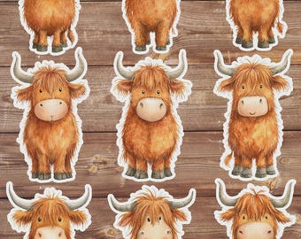 Highland Cow Vinyl Die Cut Sticker Set | Funny Sticker | Laptop Sticker | Water Bottle Sticker | Notebook Sticker Scrapbooking
