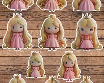 Cute Princess Girl in Pink Vinyl Die Cut Sticker Set | Funny Sticker | Laptop Sticker | Water Bottle Sticker | Notebook Sticker Scrapbooking