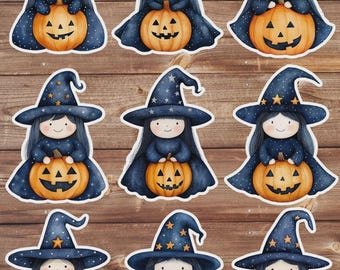 Cute Halloween Witch Die Cut Vinyl Sticker Set – For Notebook, Laptop, Water Bottle & Scrapbooking