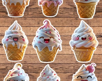Cute Kawaii Ice Cream Cone Die Cut Vinyl Sticker Set – For Notebook, Laptop, Water Bottle & Scrapbooking