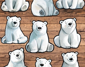 Cute Watercolor Style Polar Bear Die Cut Sticker Set | Funny Sticker | Laptop Sticker | Water Bottle Sticker | Notebook Sticker