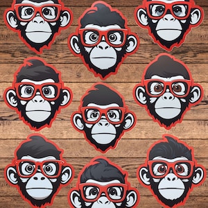 Monkey with Red Glasses Die Cut Sticker Set | Funny Sticker | Laptop Sticker | Water Bottle Sticker | Notebook Sticker