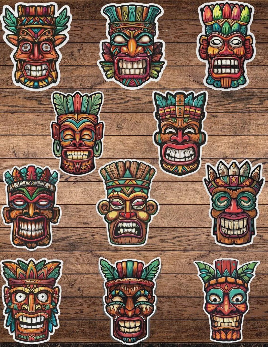 Tiki Notebook Cartoon Tiki Head Die Cut Vinyl Sticker Set – for Notebook, Laptop ...