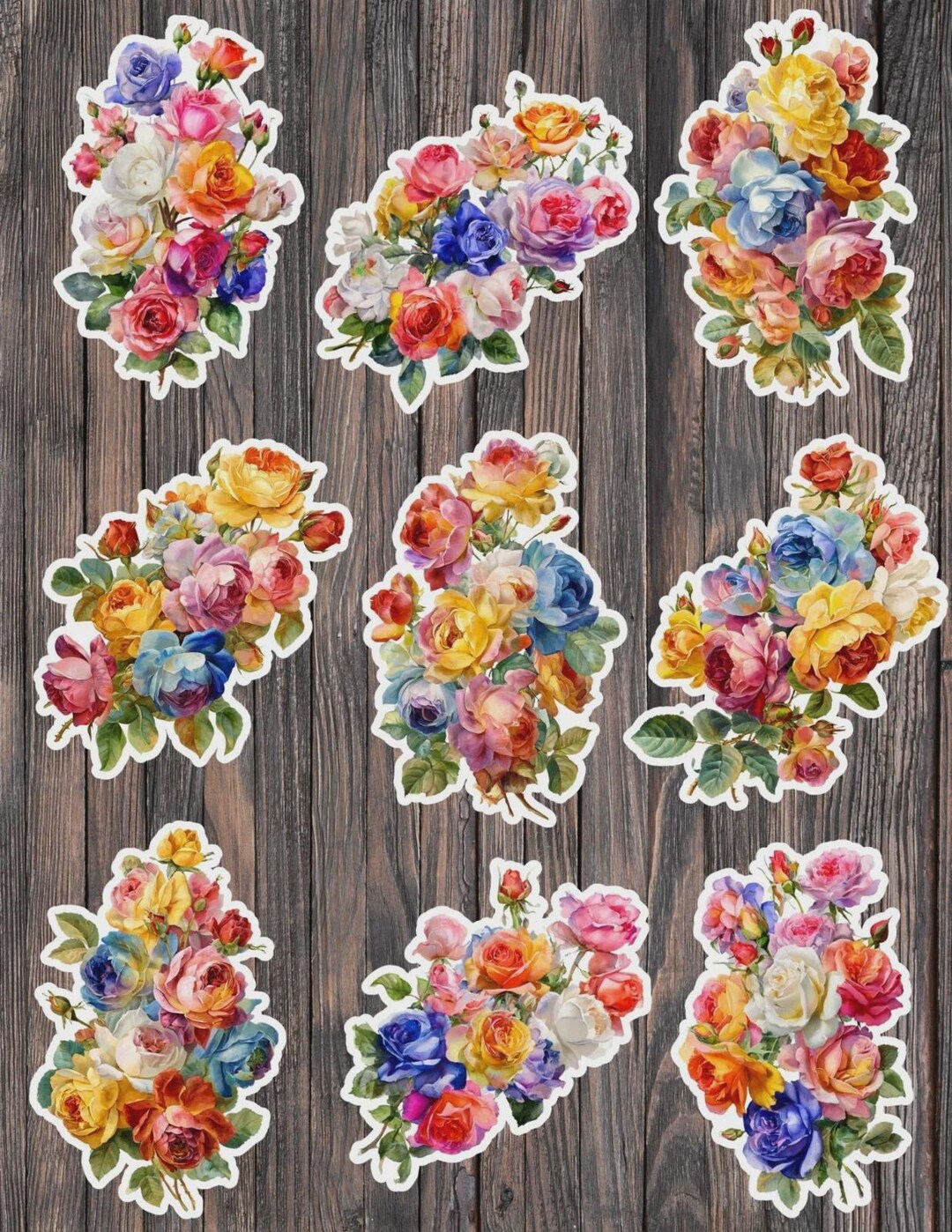 Colorful Bouquet Die Cut Vinyl Sticker Set – for Notebook, Laptop ...