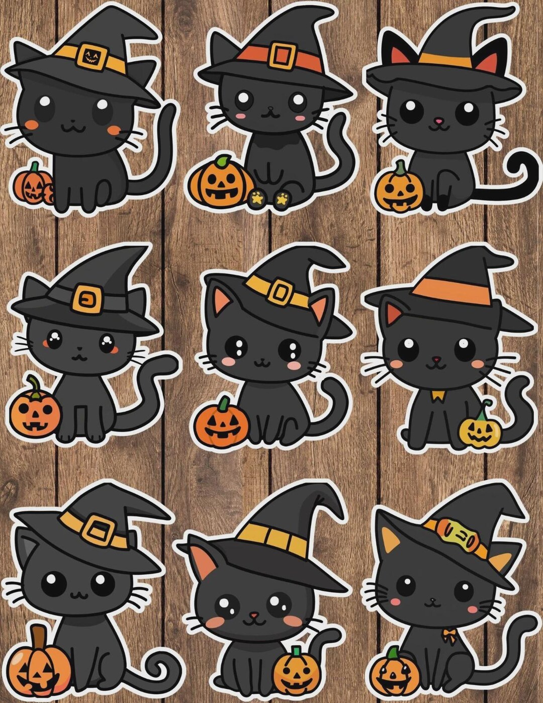 Cute Halloween Cat Die Cut Vinyl Sticker Set – for Notebook, Laptop ...