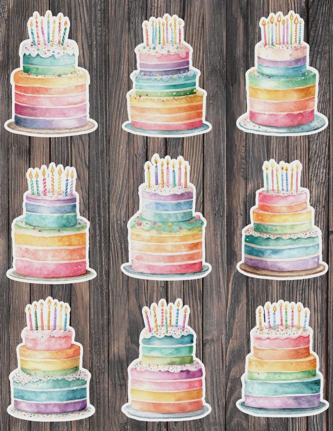 Colorful Birthday Cake Vinyl Die Cut Sticker Set Funny Sticker Laptop ...