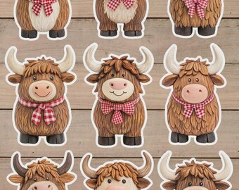 Highland Cow Cute Vinyl Die Cut Sticker Set | Funny Sticker | Laptop Sticker | Water Bottle Sticker | Notebook Sticker Scrapbooking