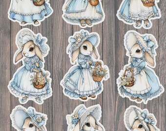 Ensemble d'autocollants en vinyle découpés à l'emporte-pièce Lapin victorien – Autocollants élégants en forme de lapin pour ordinateur portable, carnet et bouteille d'eau