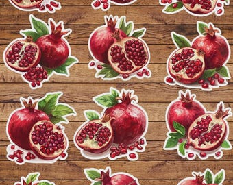 Pomegranate Die Cut Vinyl Sticker Set, Botanical Stickers