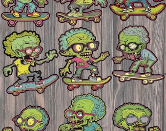 Zombie Skateboard Die Cut Vinyl Sticker Set – Horror Skate Stickers Laptop, Notebook & Water Bottle