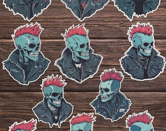Punk Rock Skeleton Vinyl Die Cut Sticker Set | Funny Sticker | Laptop Sticker | Water Bottle Sticker | Notebook Sticker