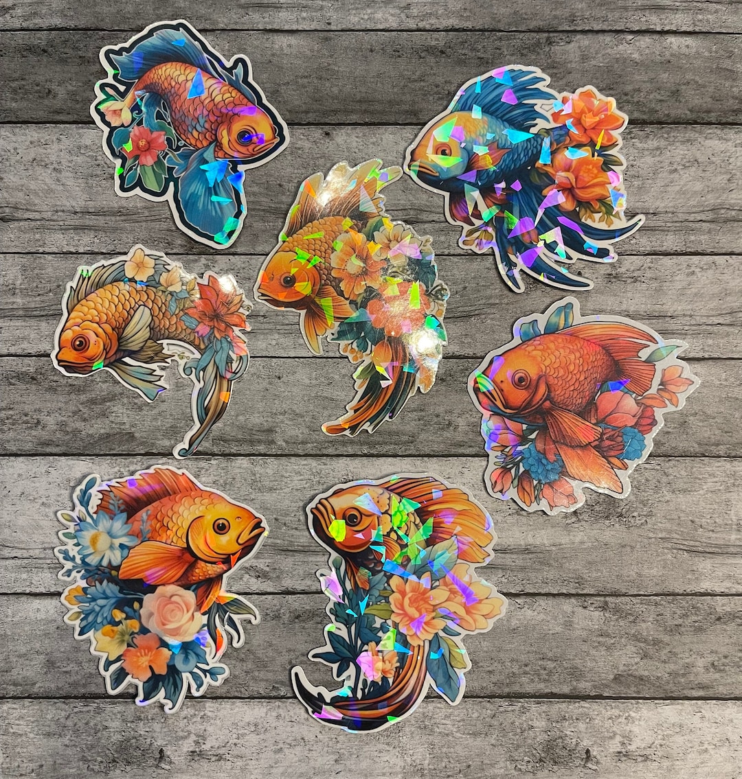 Hoverfish Sticker Holograpic Floral Fish Sticker Set | Sticker | Laptop Sticker | Water ...