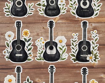 Folk Guitar Vinyl Die Cut Sticker Set | Funny Sticker | Laptop Sticker | Water Bottle Sticker | Notebook Sticker